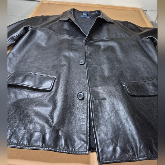 Polo by Ralph Lauren Black Leather Button Up Coat - Picture 10 of 16